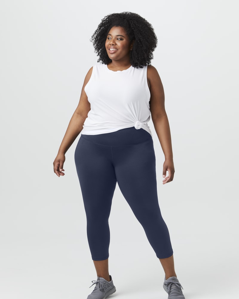 Plus size model with hourglass body shape wearing Biscayne High-Waisted Active Legging by Lola Getts | Dia&Co | dia_product_style_image_id:157920